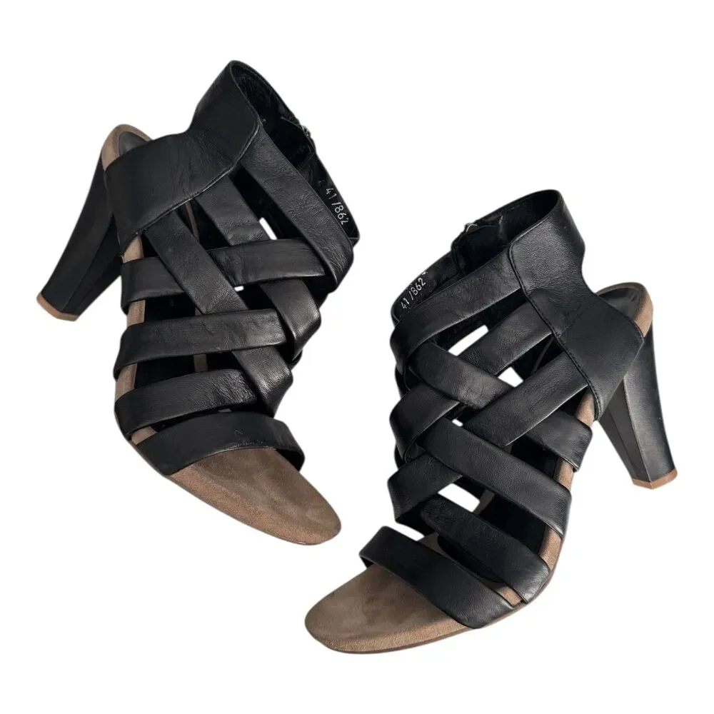 Bruno Premi Shoes Womens US 10/ 41 Black Leather Strappy Heeled Sandals Zip Back